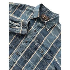 VTG RRL Double RL Ralph Lauren Mens S Blue Plaid Check Button Work Shirt RARE